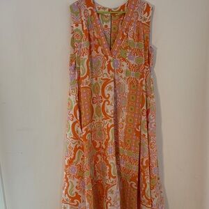 Anthropologie Orange and Green Maxi Dress
